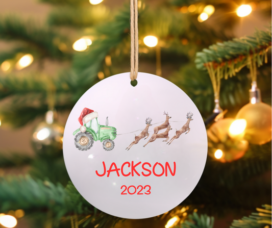 Tractor With Reindeer Ornament