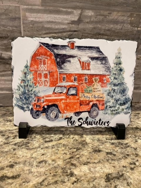 Personalized Christmas Truck and Barn Slate