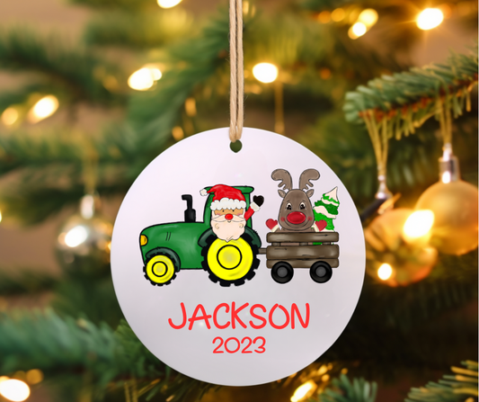Tractor With Santa Ornament